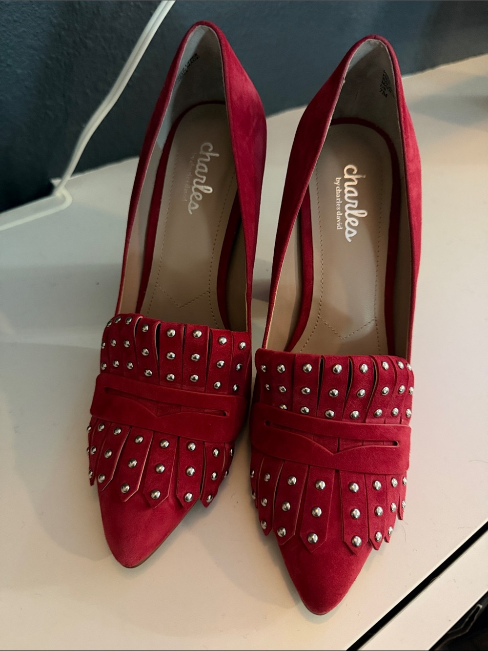 Charles by Charles David Red Studded Pointed Toe Pumps